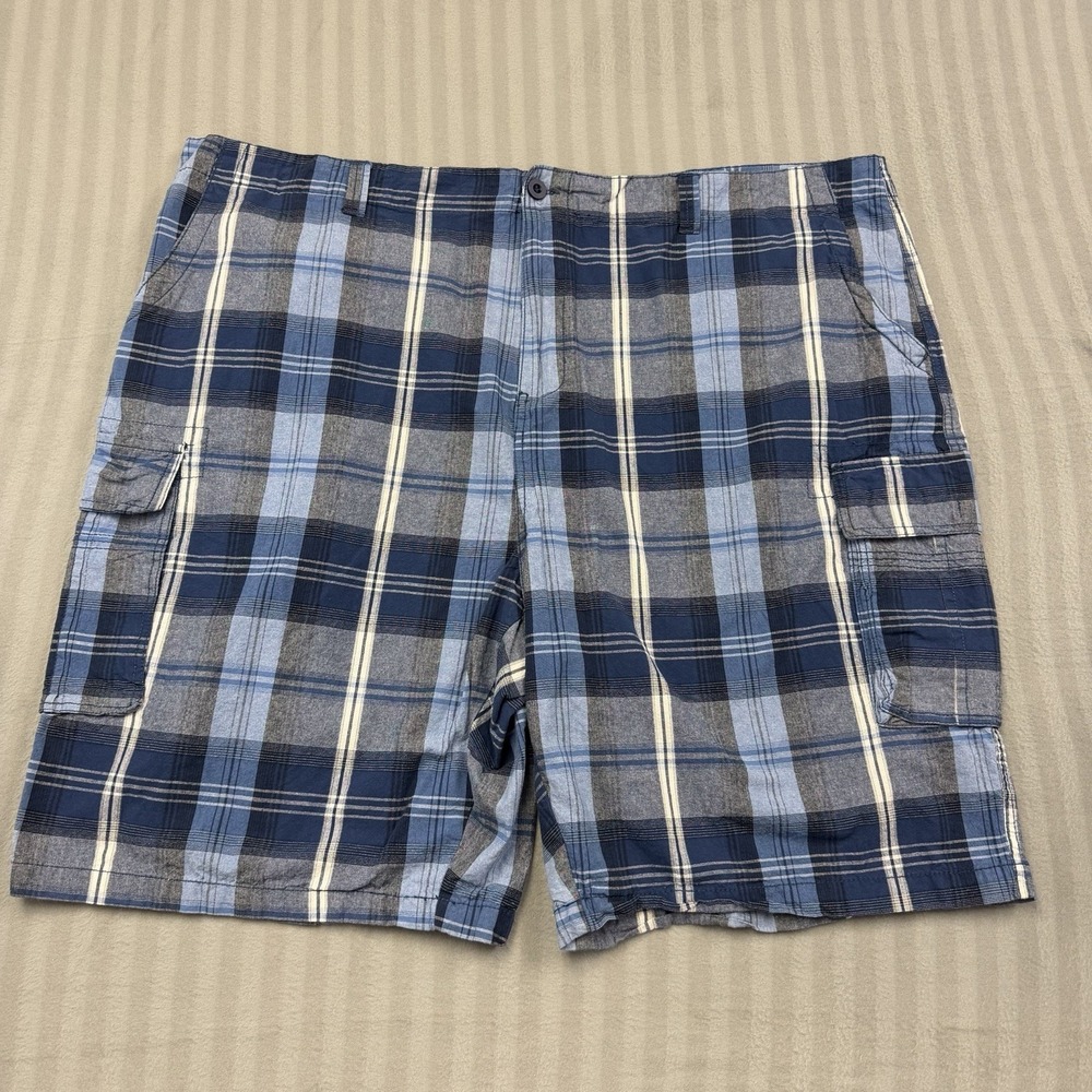 Beverly Hills Polo Club Cargo‎ Shorts Men's 52 Multi Blue Plaid Cotton